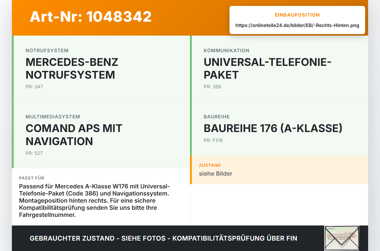 Mercedes W176 A200 12-15 Antennenverstärker Weiche Antenne Rechts Hinten Mercedes W176 A200 12-15 05.11.2012... Vorschau 3