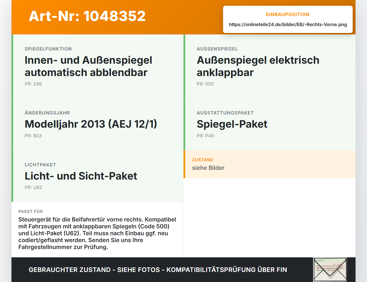 Mercedes W176 A200 12-15 Steuergerät SG Türsteuergerät Rechts Vorne Mercedes W176 A200 12-15 05.11.2012 A1669006005... Vorschau 3
