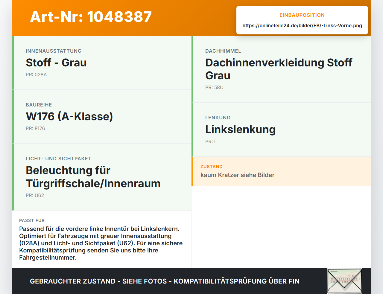 Mercedes W176 A200 12-15 Lim Türgriff Griff Griffmuschel Innen Links Vorne Mercedes W176 A200 12-15 05.11.2012... Vorschau 3