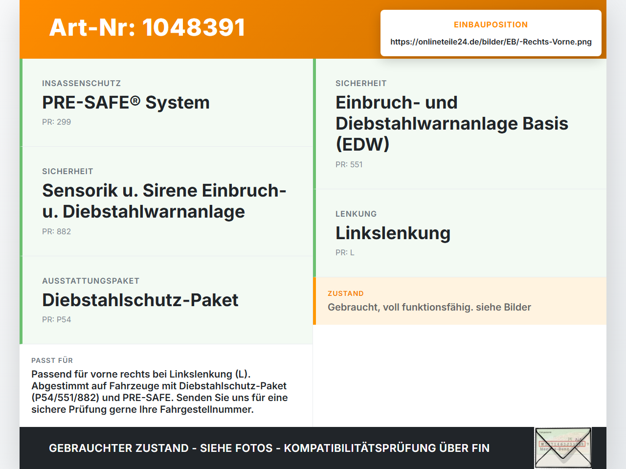 Mercedes W176 A200 12-15 Lim Türschloss m. ZV Stellmotor Rechts Vorne Mercedes W176 A200 12-15 05.11.2012... Vorschau 3