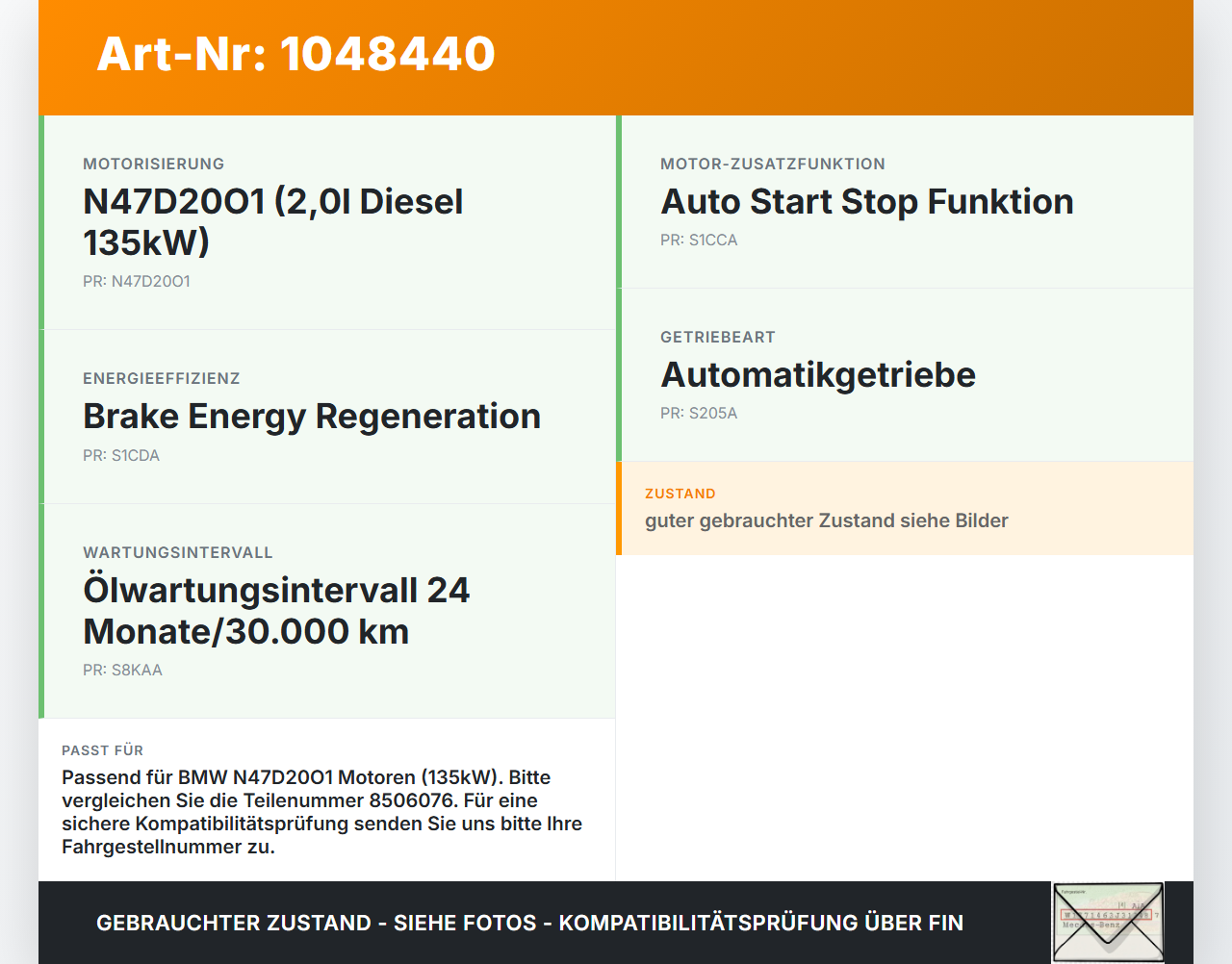 BMW X3 F25 10-14 2,0 135KW N47D20O1 Nockenwelle Einlass BMW X3 F25 10-14 20.03.2012 8575437 11318575437 8506076... Vorschau 3
