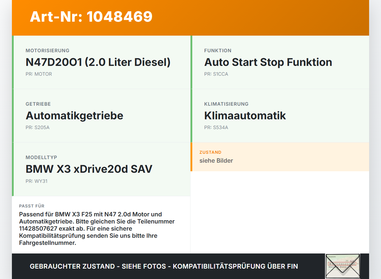 BMW X3 F25 10-14 2,0 135KW Ölkühler BMW X3 F25 10-14 20.03.2012 11428507627 8507627 70377355 gebraucht Vorschau 3