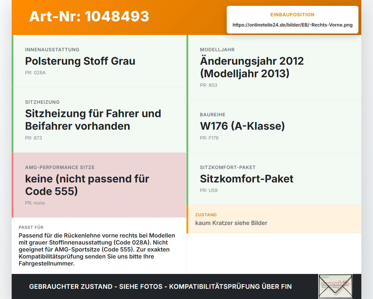 Mercedes W176 A200 12-15 Lim Verkleidung Abdeckung Rückenteil für Sitz Vorne Rechts Mercedes W176 A200 12-15... Vorschau 3