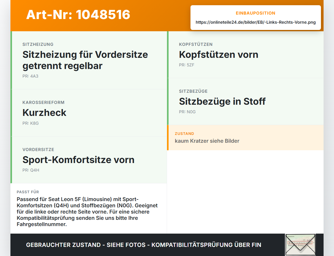 Seat Leon 5F 12-16 Lim Kopfstütze für Beifahrer Sitz Rechts oder Links Vorne Seat Leon 5F 12-16 17.12.2015... Vorschau 3