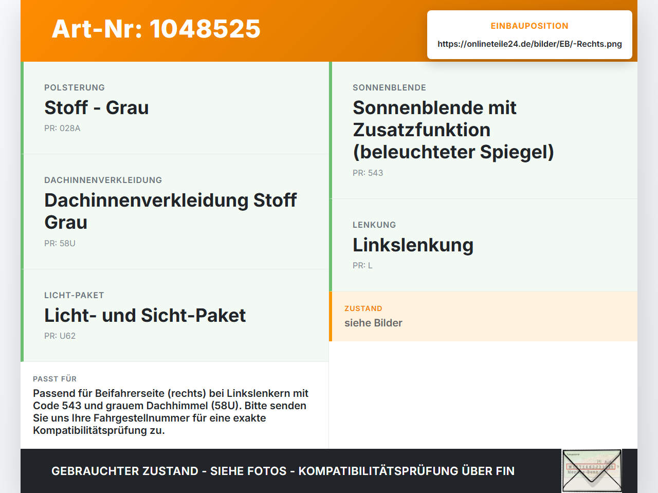 Mercedes W176 A200 12-15 Sonnenblende Rechts für Beifahrer Mercedes W176 A200 12-15 05.11.2012 A1768101600 gebraucht Vorschau 3