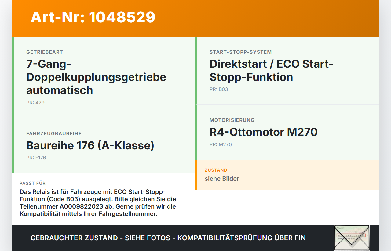 Mercedes W176 A200 12-15 Relais Lastrelais Stützpunktregelung Mercedes W176 A200 12-15 05.11.2012 A0009822023... Vorschau 3