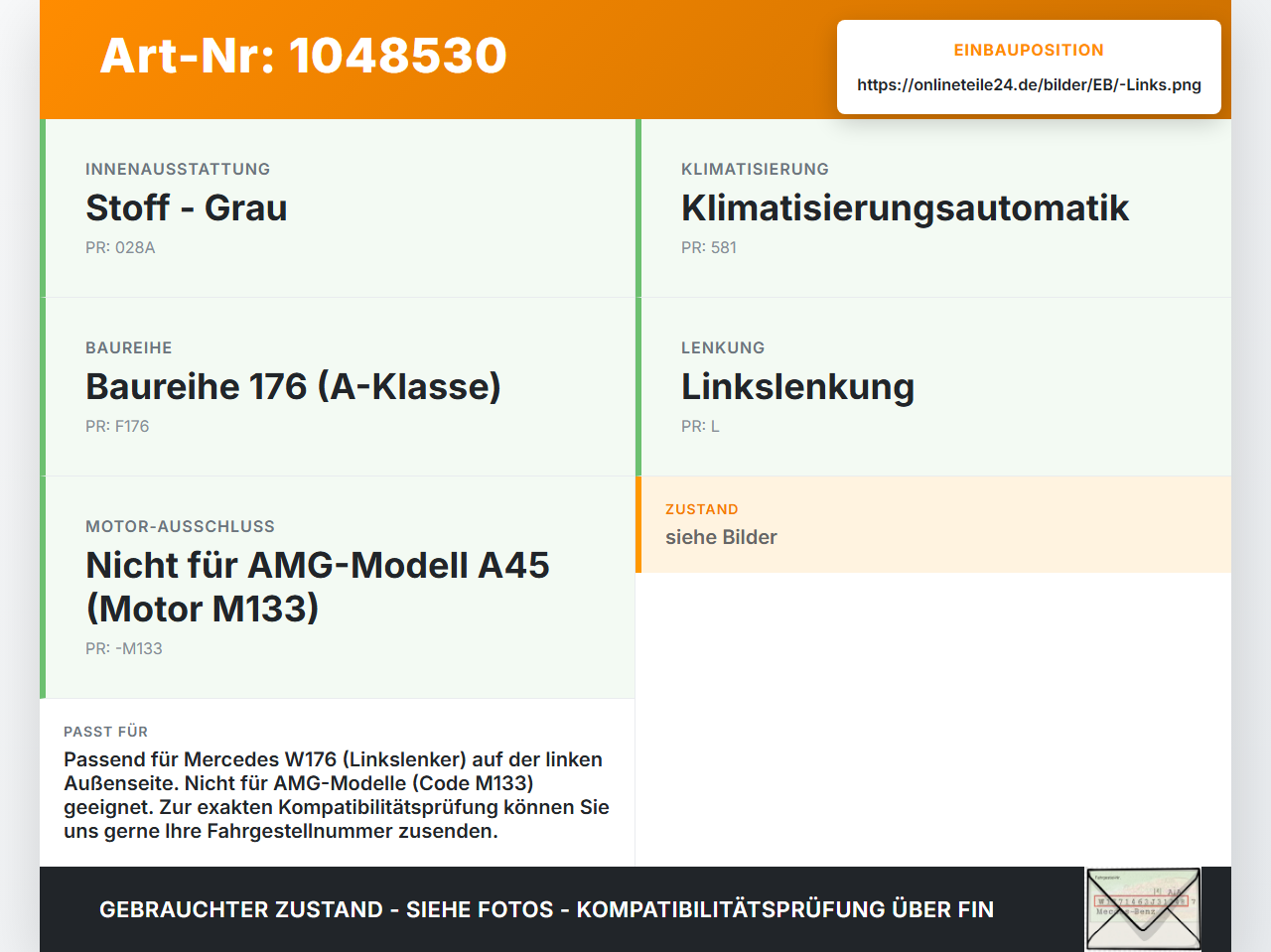 Mercedes W176 A200 12-15 Luftdusche Luftdüse Links Aussen Mercedes W176 A200 12-15 05.11.2012 A1768300154 Y09340... Vorschau 3