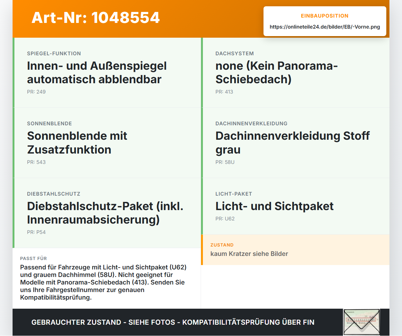 Mercedes W176 A200 12-15 Innenleuchte Innenraumleuchte Vorne Mercedes W176 A200 12-15 05.11.2012 A2218200401 gebraucht Vorschau 3