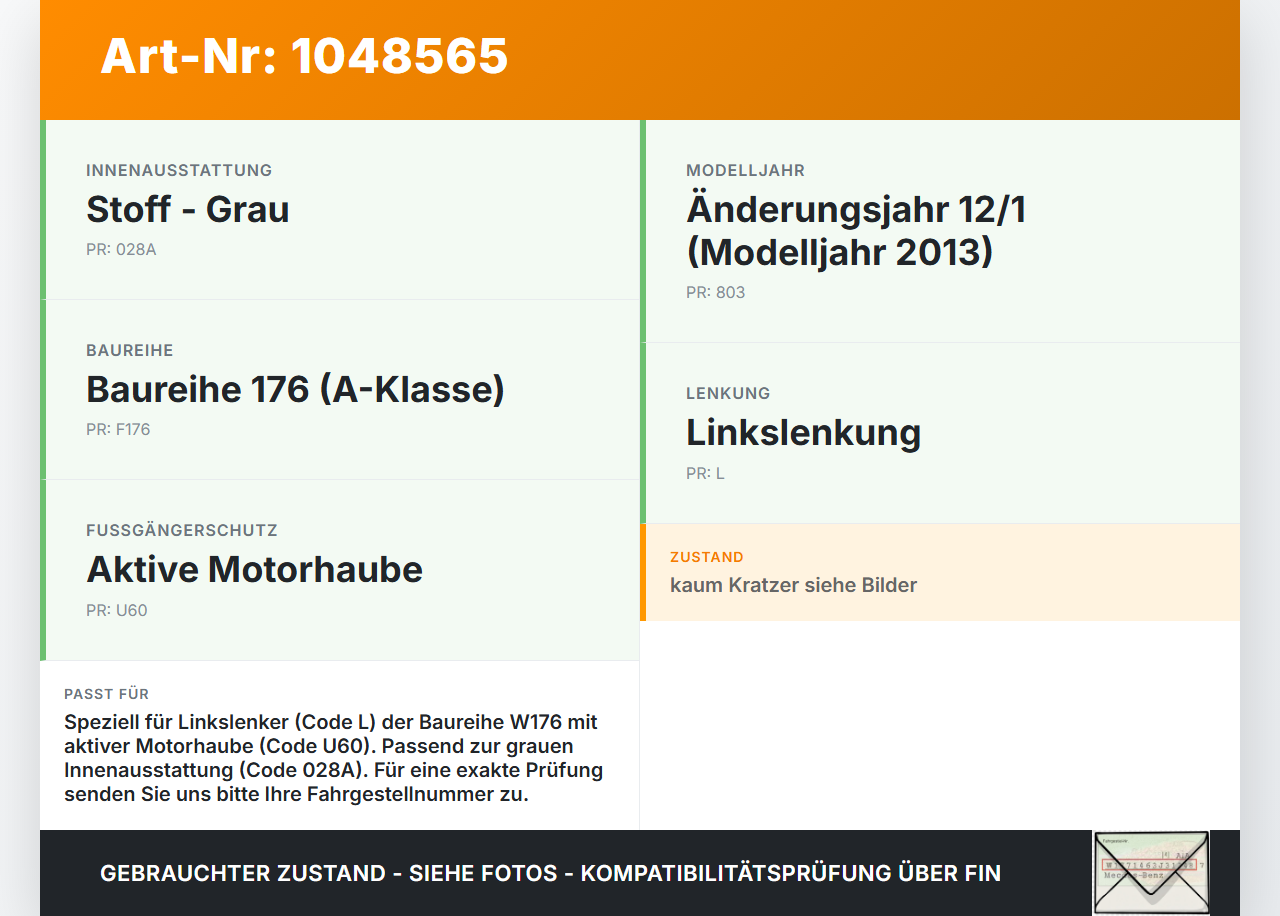 Mercedes W176 A200 12-15 1,6 115KW Entriegelungshebel für Motorhaube Mercedes W176 A200 12-15 05.11.2012... Vorschau 3