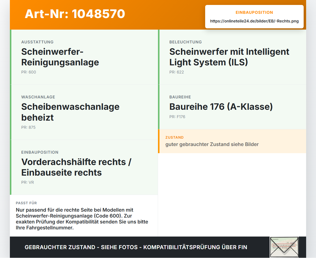 Mercedes W176 A200 12-15 Waschdüse Hubzylinder SRA für Scheinwerfer Rechts Mercedes W176 A200 12-15 05.11.2012... Vorschau 3