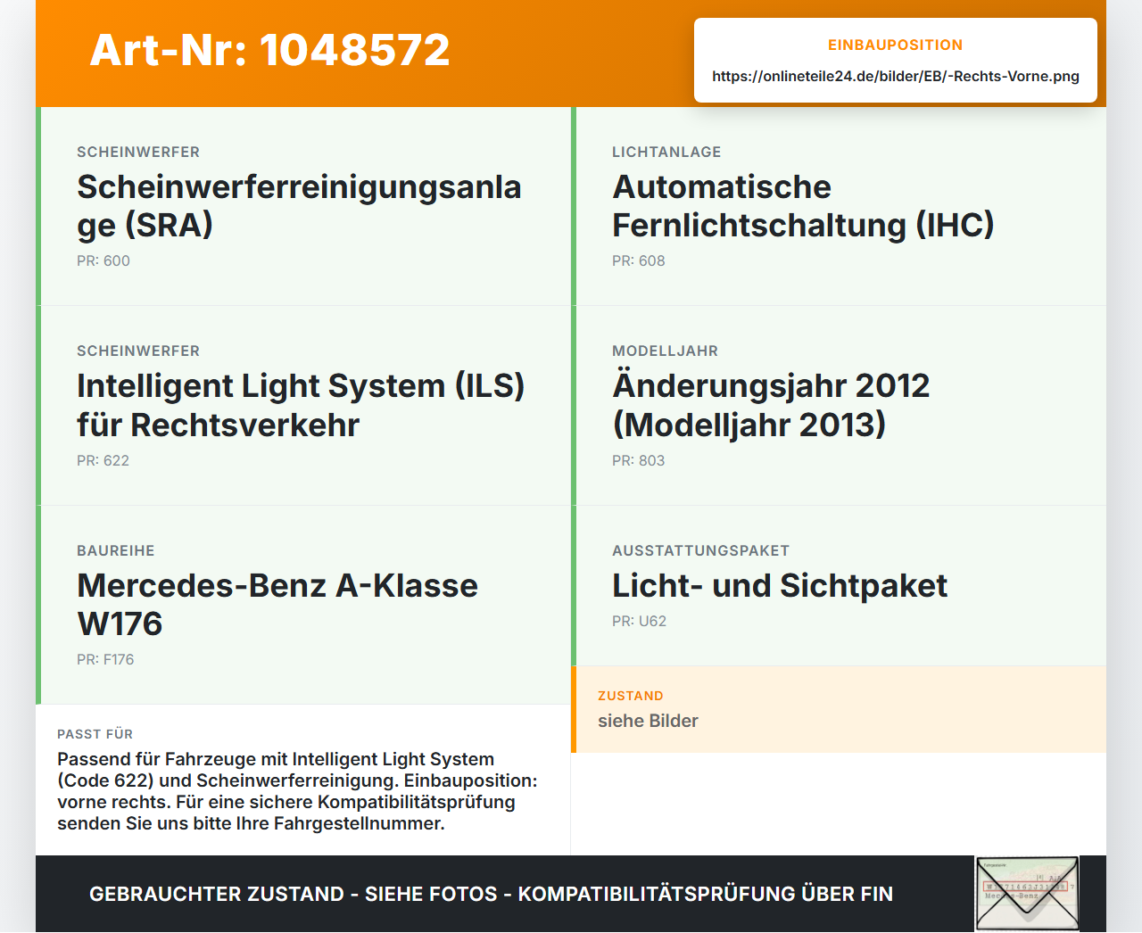 Mercedes W176 A200 12-15 Steuergerät ECU Licht Kontrolle Rechts Vorne Mercedes W176 A200 12-15 05.11.2012... Vorschau 3