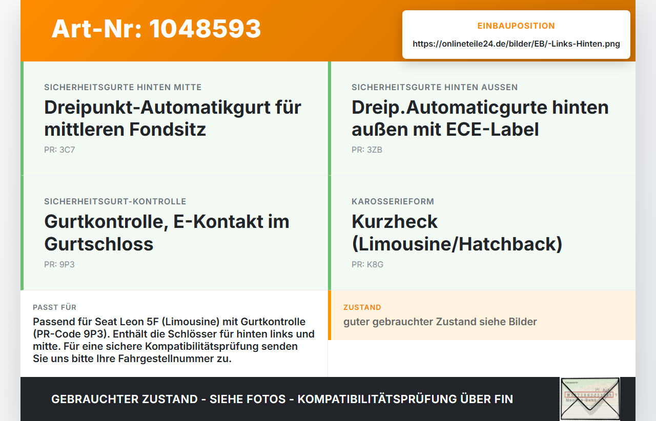 Seat Leon 5F 12-16 Lim Gurtschloss Links und Mitte Hinten Seat Leon 5F 12-16 17.12.2015 5F0857739 5E0857739QVZ gebraucht Vorschau 3