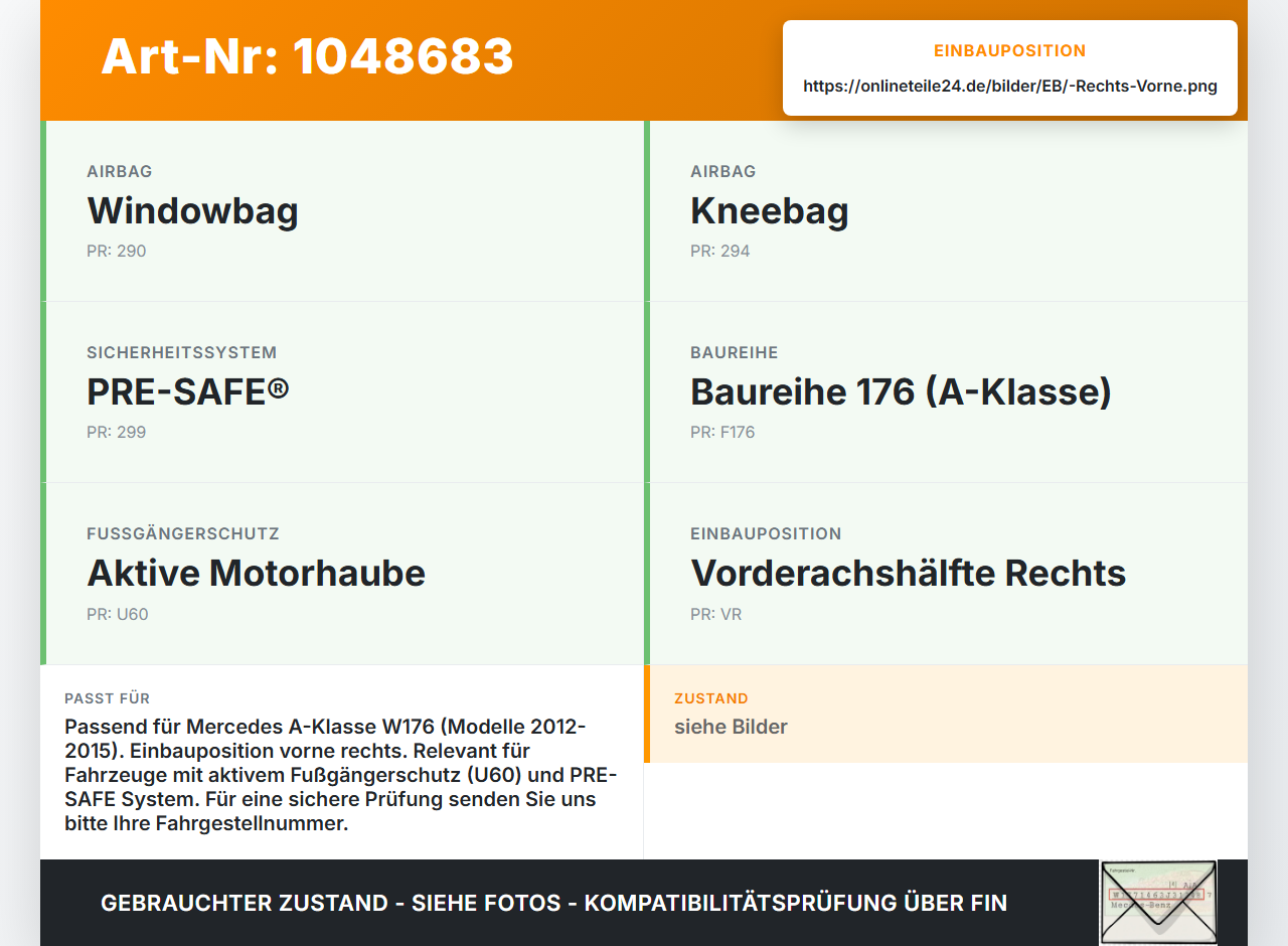 Mercedes W176 A200 12-15 Airbagsensor Crashsensor Sensor Rechts Vorne Mercedes W176 A200 12-15 05.11.2012... Vorschau 3