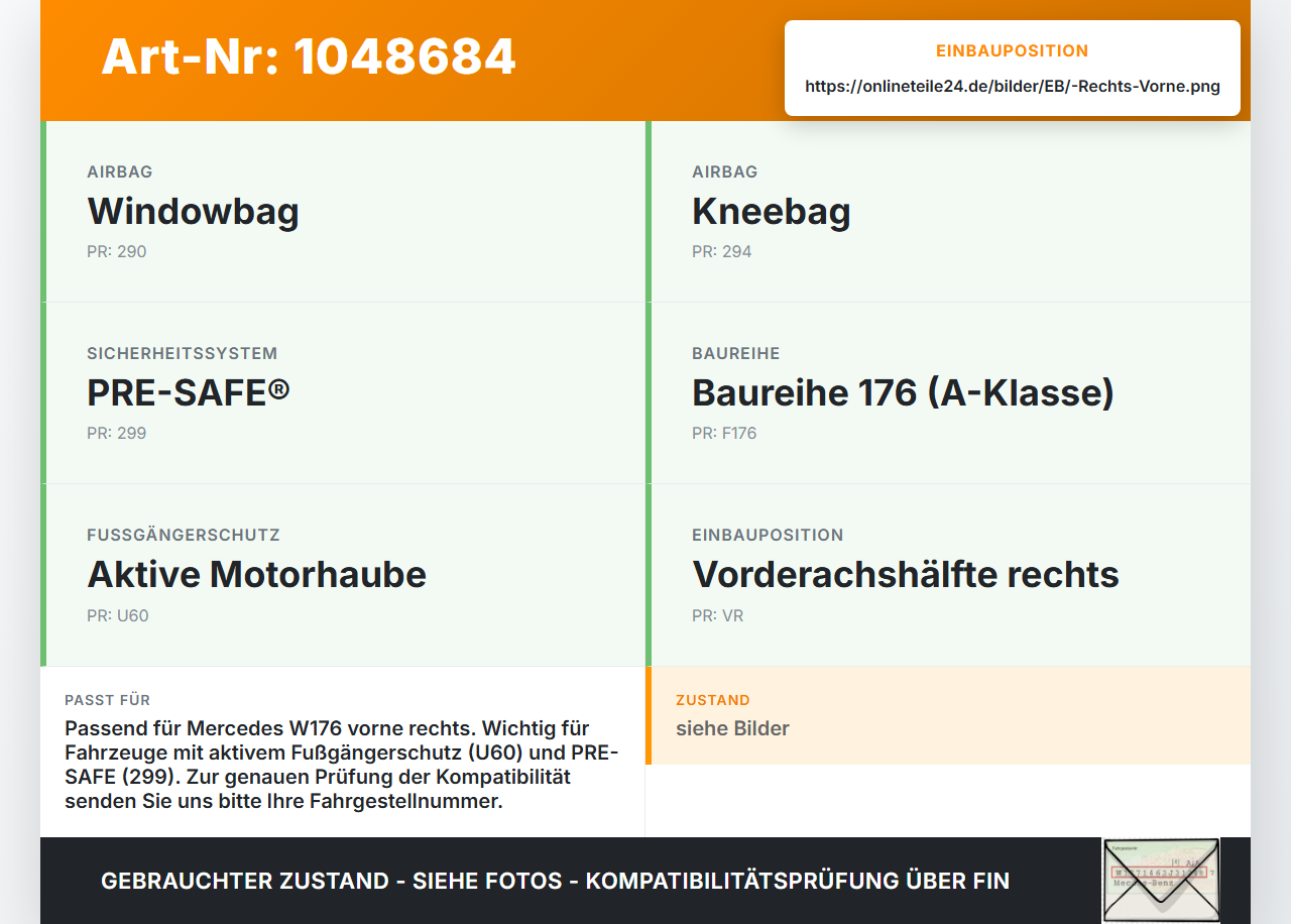 Mercedes W176 A200 12-15 Airbagsensor Crashsensor Sensor Rechts Vorne Mercedes W176 A200 12-15 05.11.2012... Vorschau 3