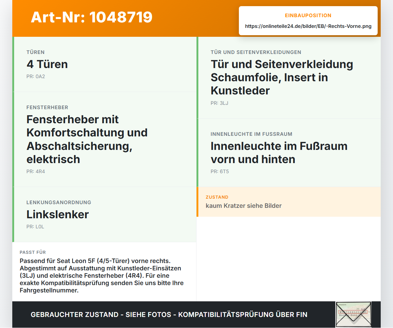 Seat Leon 5F 12-16 Lim Türverkleidung Türpappe Rechts Vorne Seat Leon 5F 12-16 17.12.2015 5F4867012B gebraucht Vorschau 3