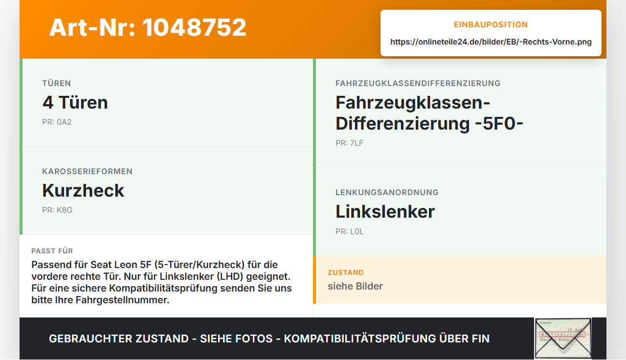 Seat Leon 5F 12-16 Lim Türfangband Türbremse Türanschlag Rechts Vorne Seat Leon 5F 12-16 17.12.2015 5F4839203A gebraucht Vorschau 3