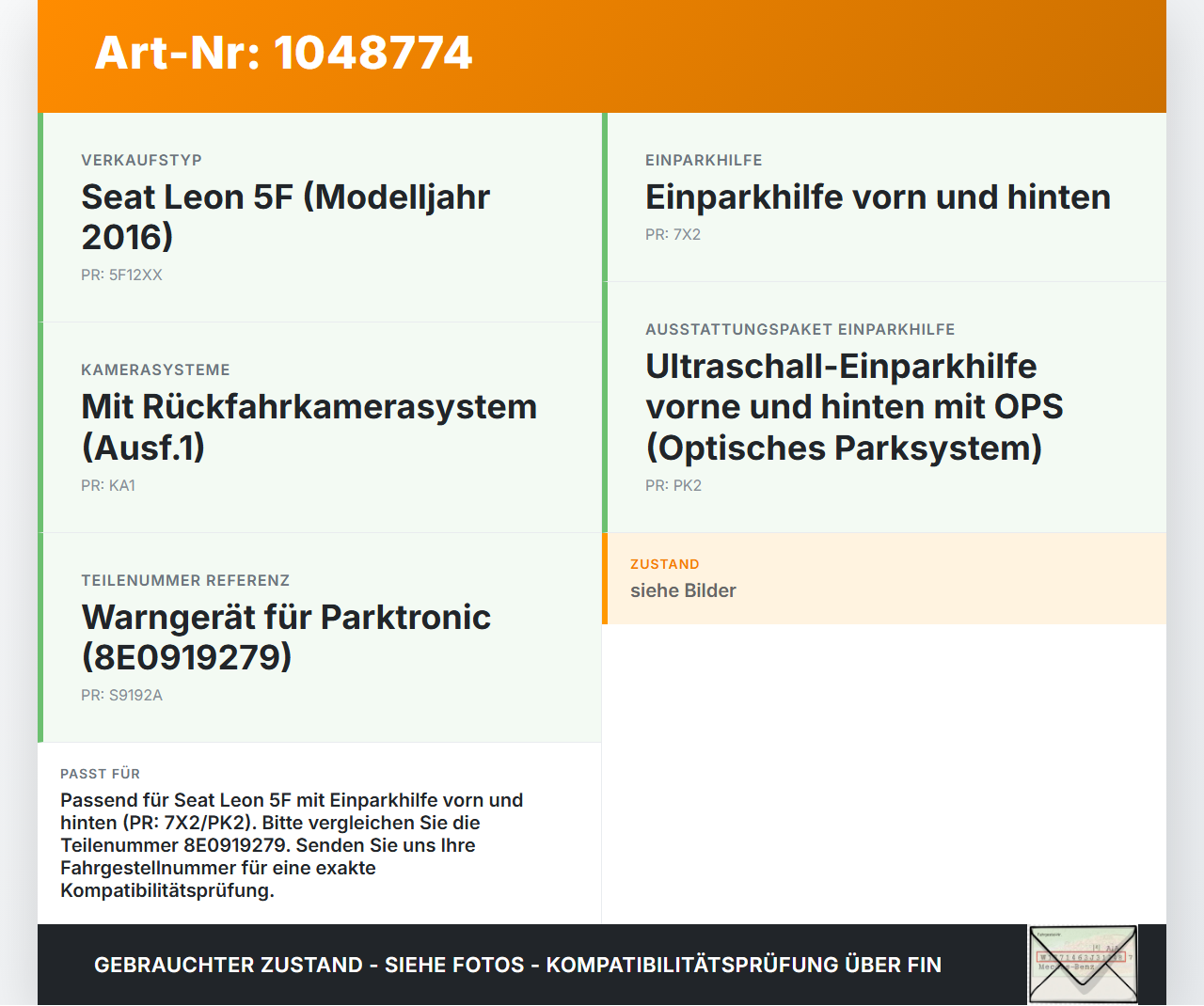 Seat Leon 5F 12-16 Warngerät Parktronic Einparkhilfe Seat Leon 5F 12-16 17.12.2015 5Q0919279 8E0919279 60714601S... Vorschau 3