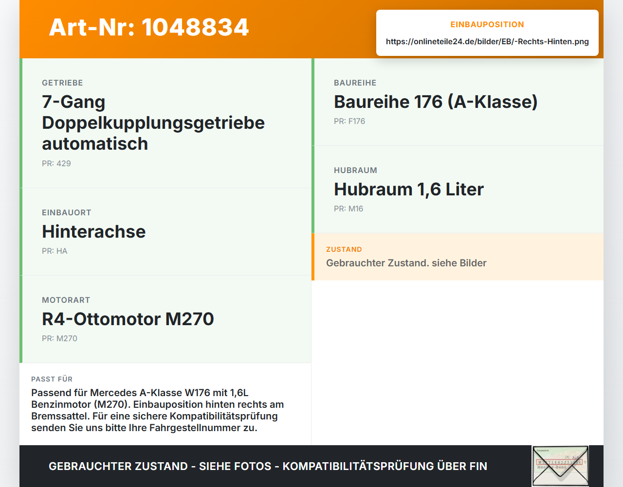 Mercedes W176 A200 12-15 1,6 115KW Stellmotor Parkbremse Bremssattel Hinten Rechts Mercedes W176 A200 12-15... Vorschau 3