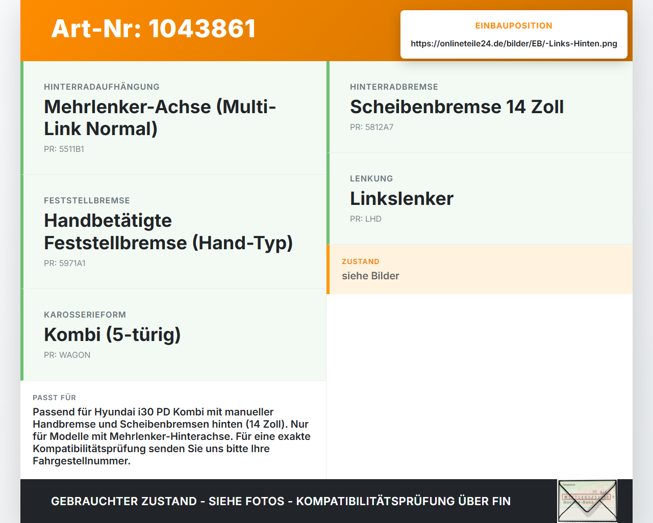 Hyundai I30 PD 20-25 Kombi Handbremsseil Bremszug Links Hinten Hyundai I30 PD 20-25 03.11.2017 gebraucht Vorschau 3