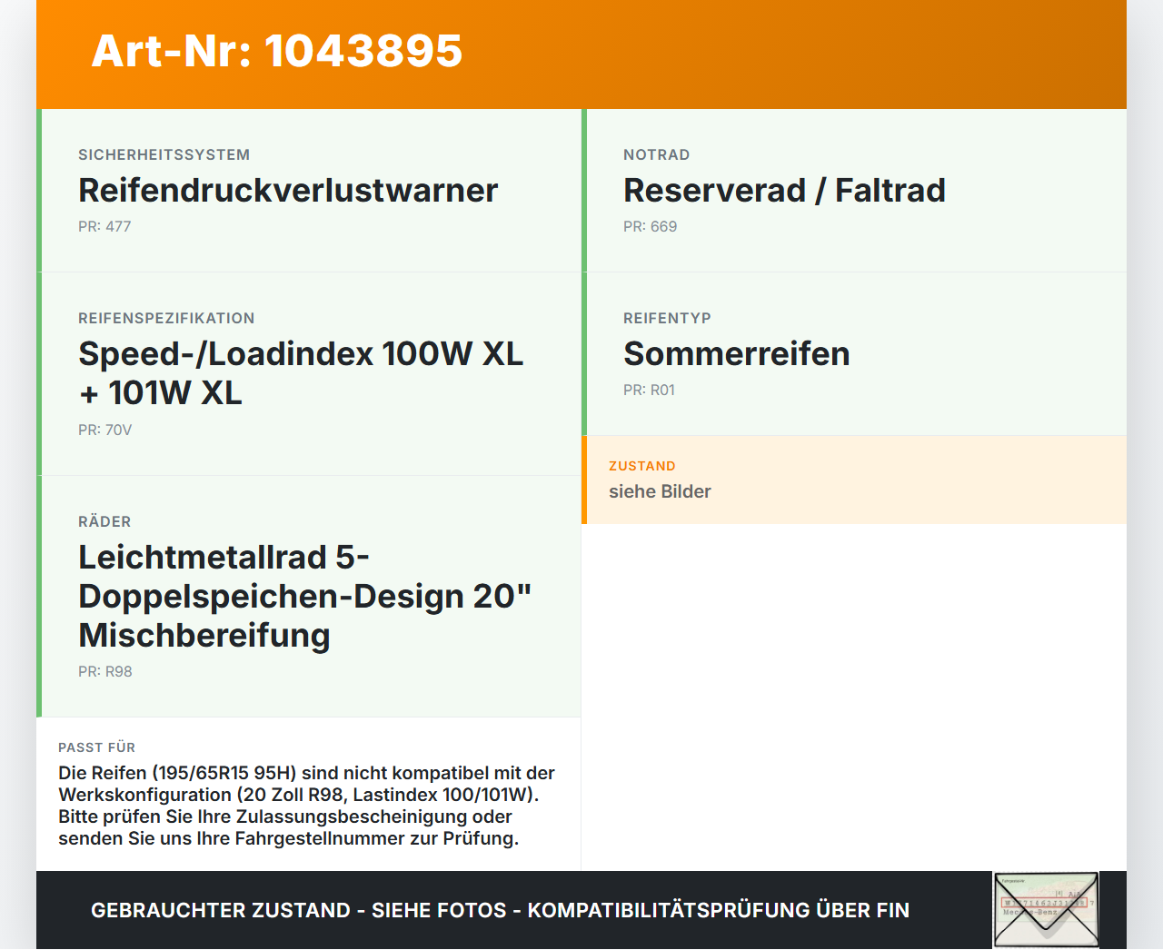 Mercedes X204 08-12 2 x Reifen Ganzjahresreifen Hankook 195/65R15 95 H Mercedes X204 08-12 04.12.2009 gebraucht Vorschau 3