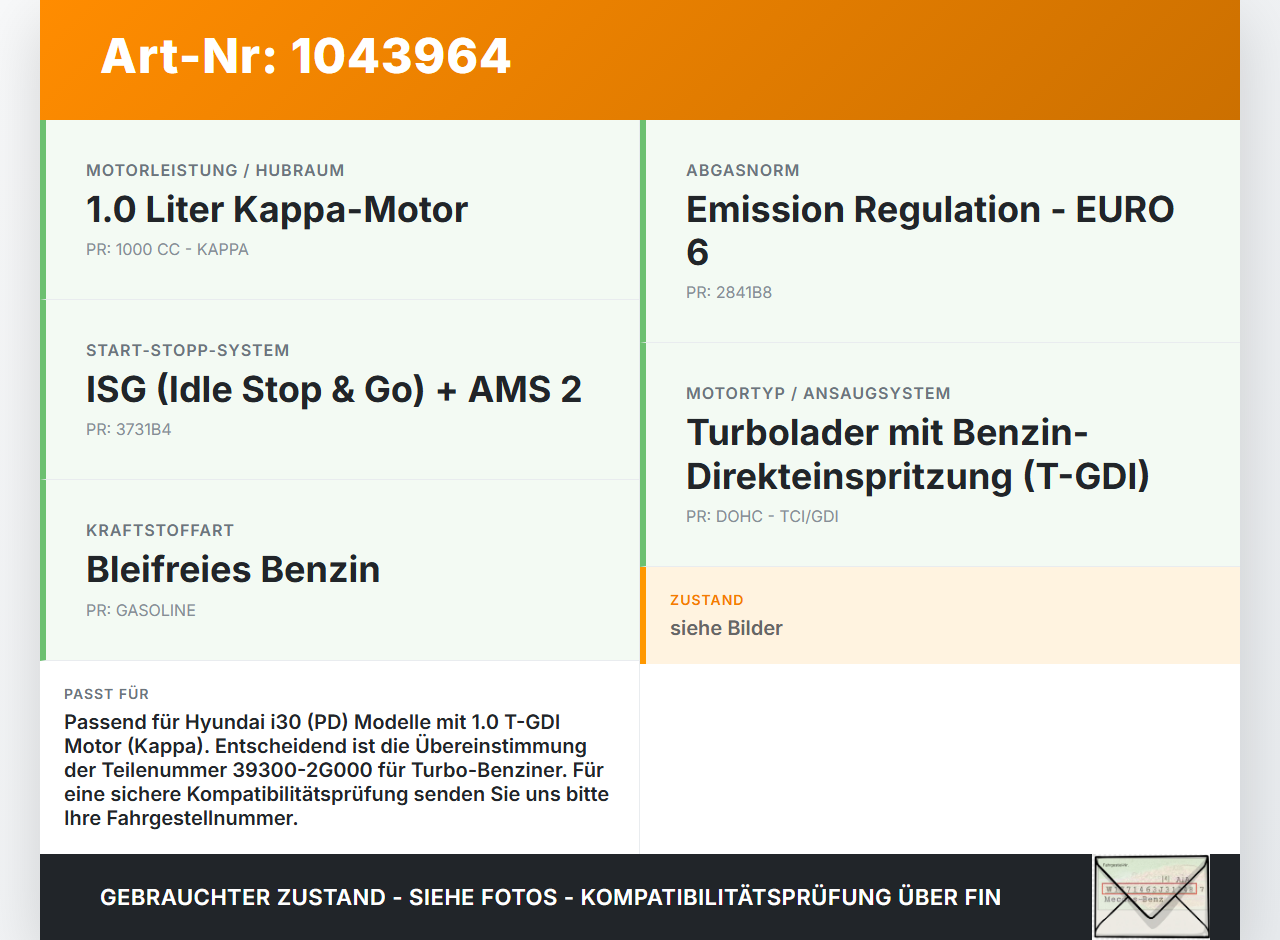 Hyundai I30 PD 20-25 1,0 88KW Luftdruck MAP Sensor Hyundai I30 PD 20-25 03.11.2017 39300-2G000 9022040022 gebraucht Vorschau 3