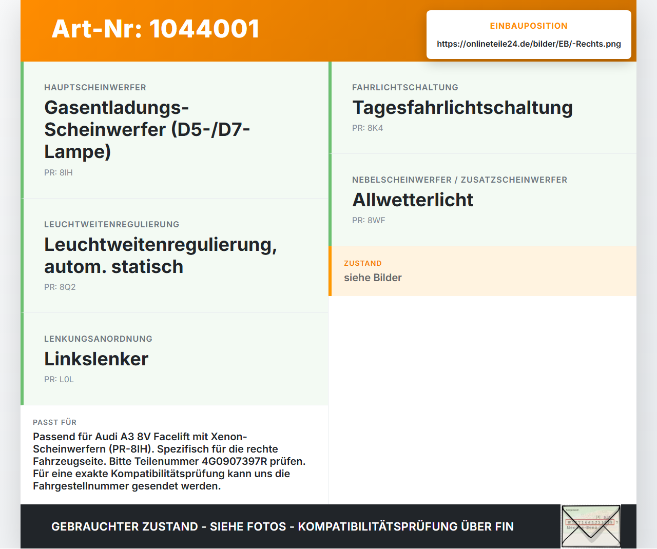 Audi A3 8V 8VS 16-20 Xenon Vorschaltgerät Rechts Audi A3 8V 8VS 16-20 18.12.2019 4G0907397R LTM111C gebraucht Vorschau 3