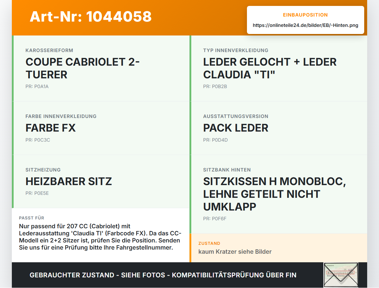 Peugeot 207 CC 07-09 Leder Kopfstütze Mitte Hinten Peugeot 207 CC 07-09 30.09.2008 gebraucht Vorschau 3