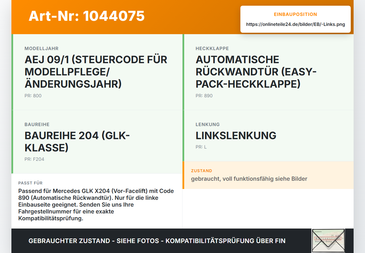 Mercedes X204 08-12 Stellmotor Antrieb für El. Heckklappe Links Mercedes X204 08-12 04.12.2009 A2128201842... Vorschau 3