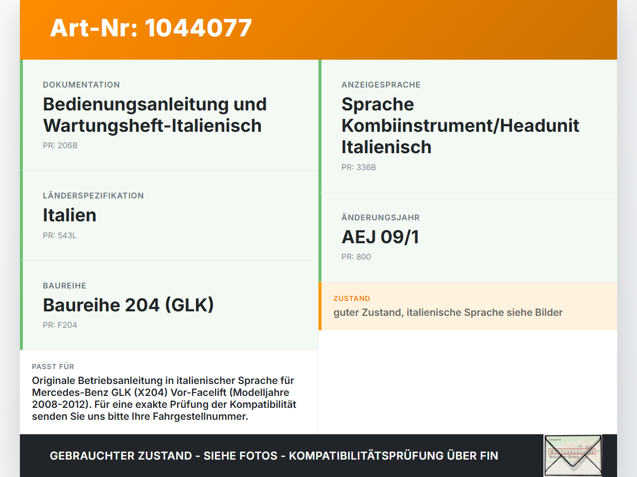 Mercedes X204 08-12 Betriebsanleitung Anleitung auf Italienisch Mercedes X204 08-12 04.12.2009 gebraucht Vorschau 3