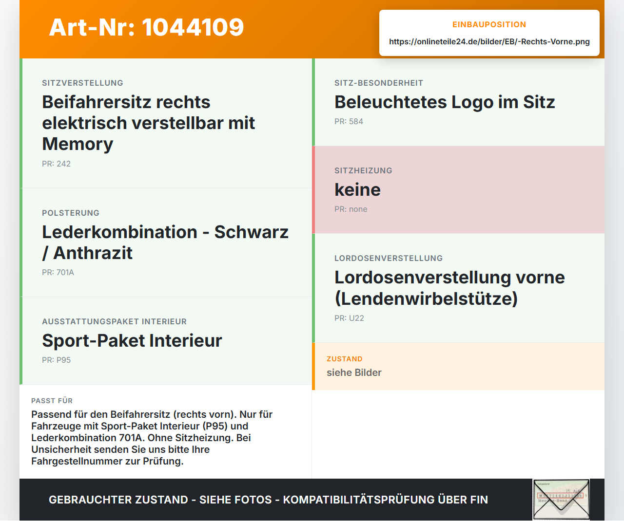 Mercedes X204 08-12 3.0 165KW Rückenpolster für Beifahrer Sitz Rechts Vorne Mercedes X204 08-12 04.12.2009... Vorschau 3