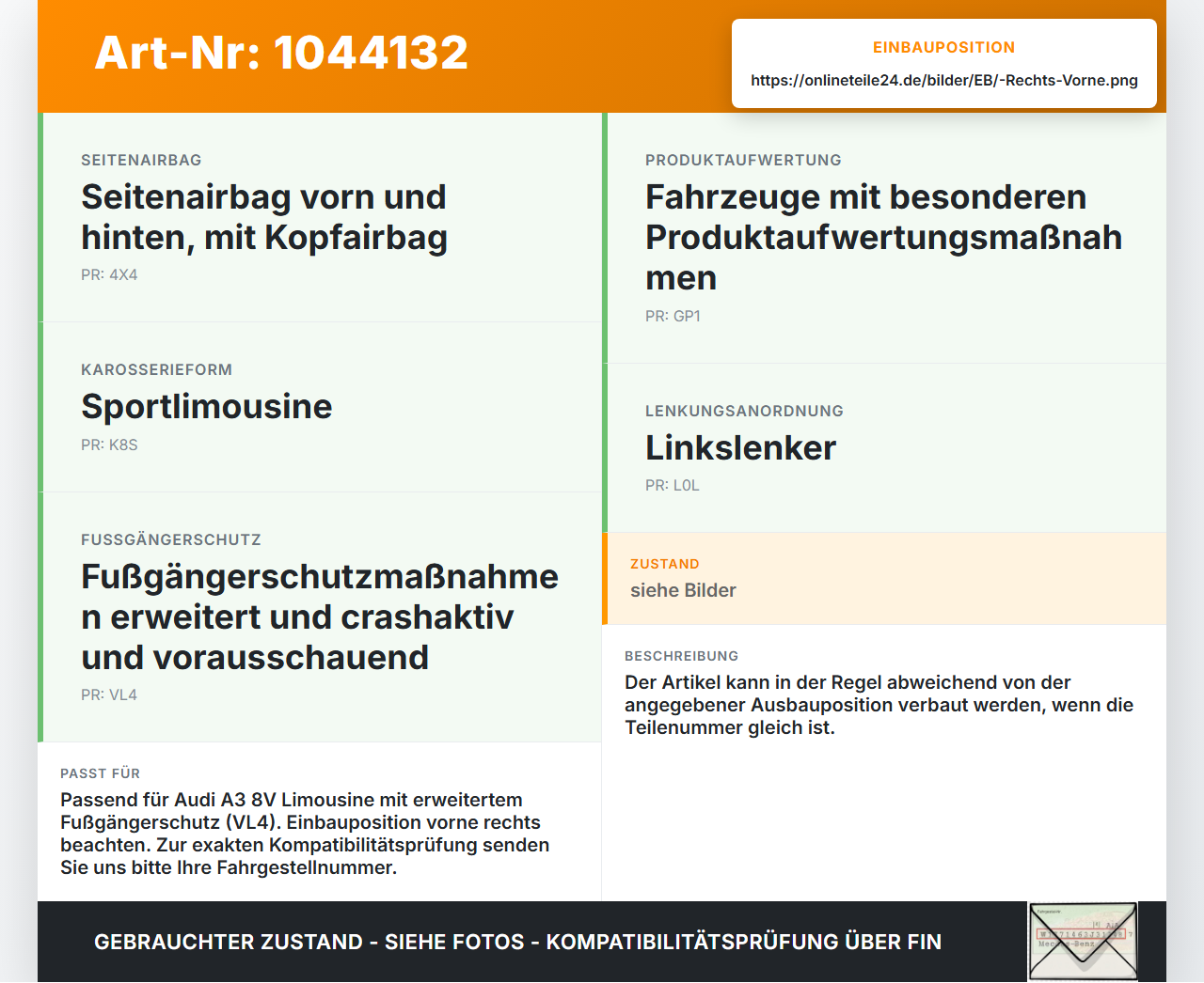 Audi A3 8V 8VS 16-20 Sensor für Airbag Crashsensor Airbagsensor Rechts Vorne Audi A3 8V 8VS 16-20 18.12.2019... Vorschau 3