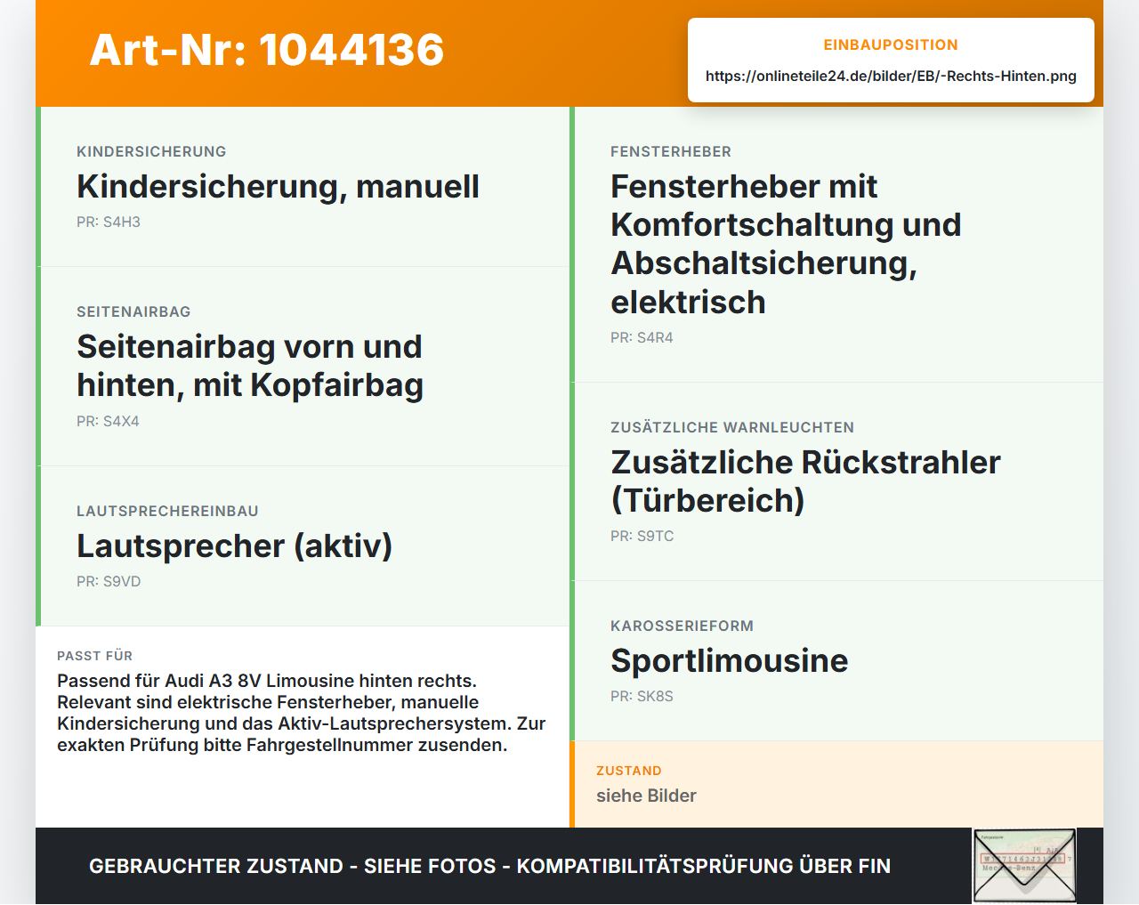 Audi A3 8V 8VS 16-20 Lim Kabelbaum Leitungssatz für Tür und Fensterheber Hinten Rechts Audi A3 8V 8VS 16-20... Vorschau 3