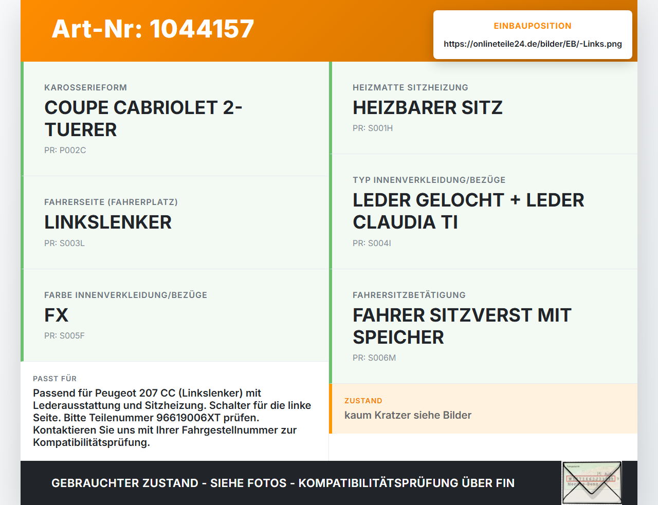 Peugeot 207 CC 07-09 Sitzheizung Schalter Regler Links Peugeot 207 CC 07-09 30.09.2008 96619006XT 32419806 gebraucht Vorschau 3