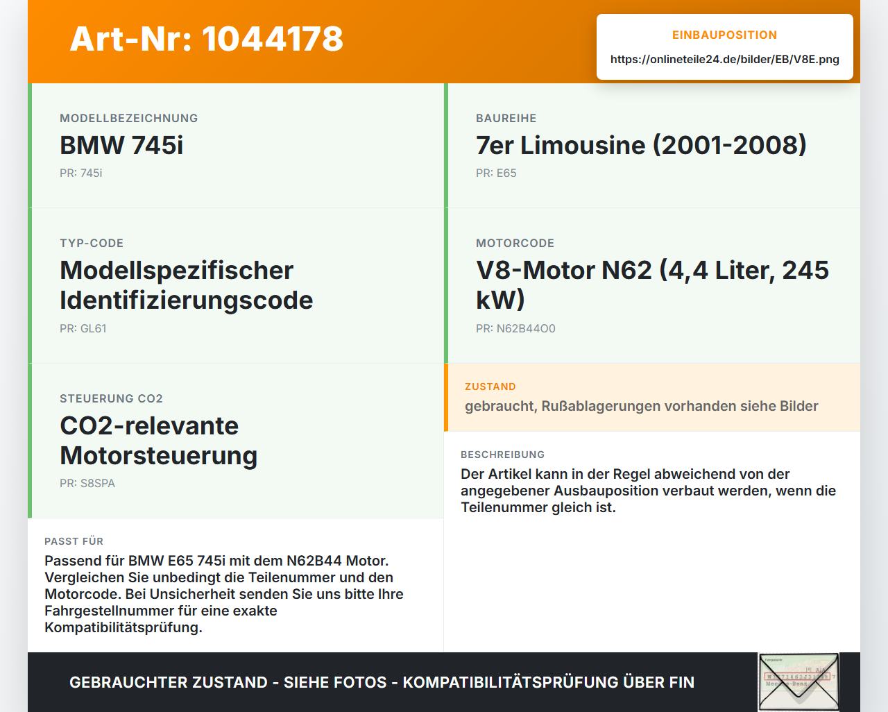 BMW E65 7er 01-05 4,4 245KW N62B44O0 N62B44A Kolben mit Pleuel Pos E BMW E65 7er 01-05 11.09.2003 7519916... Vorschau 3
