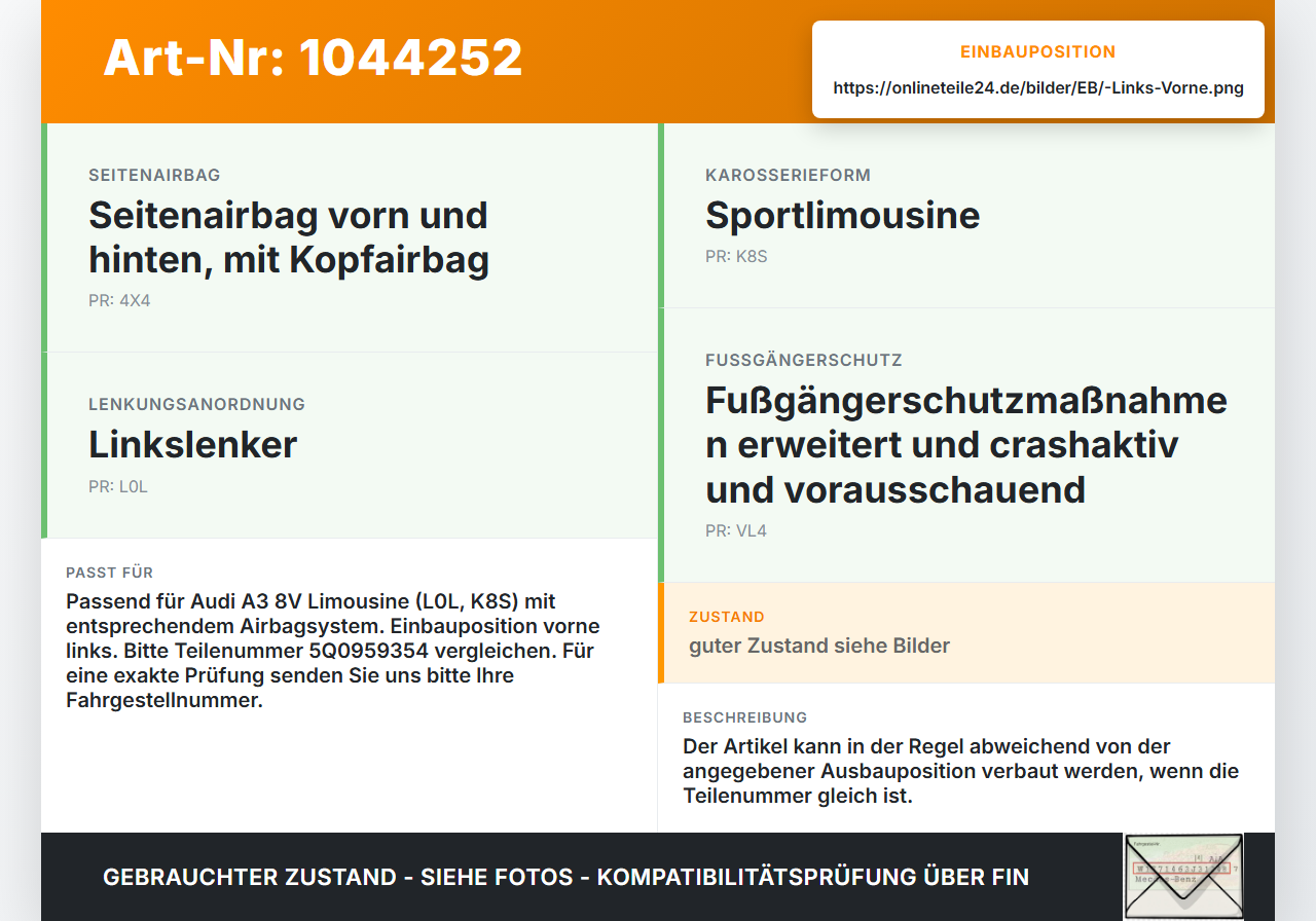 Audi A3 8V 8VS 16-20 Sensor für Airbag Crashsensor Airbagsensor Links Vorne Audi A3 8V 8VS 16-20 18.12.2019... Vorschau 3