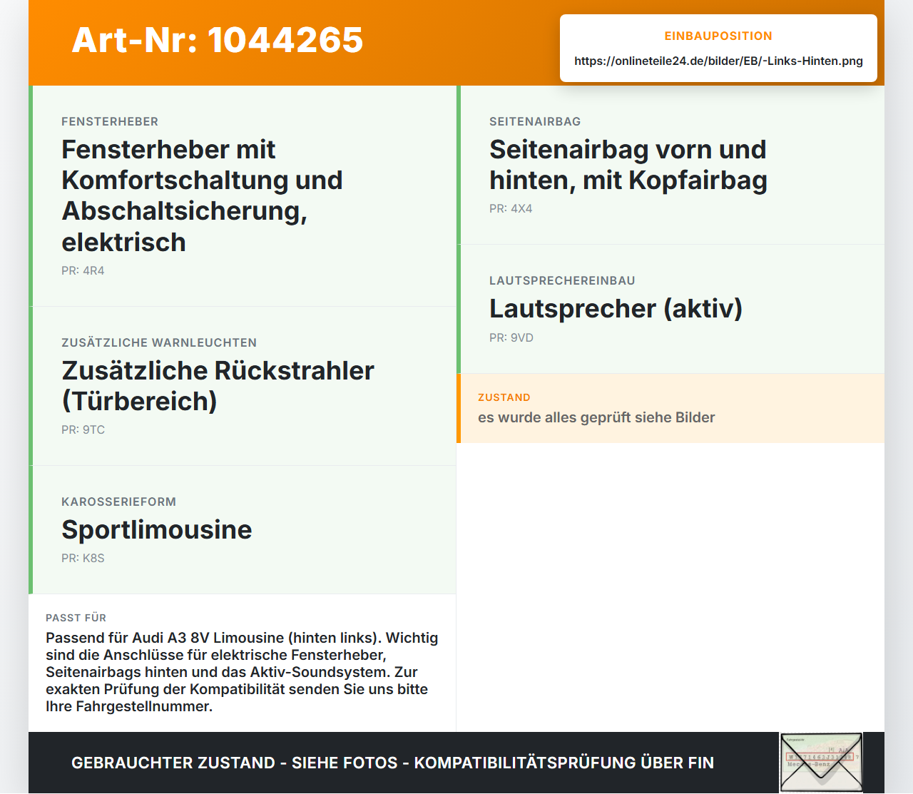 Audi A3 8V 8VS 16-20 Lim Kabelbaum für Tür und Fensterheber Links Hinten Audi A3 8V 8VS 16-20 18.12.2019 8V5971693F... Vorschau 3