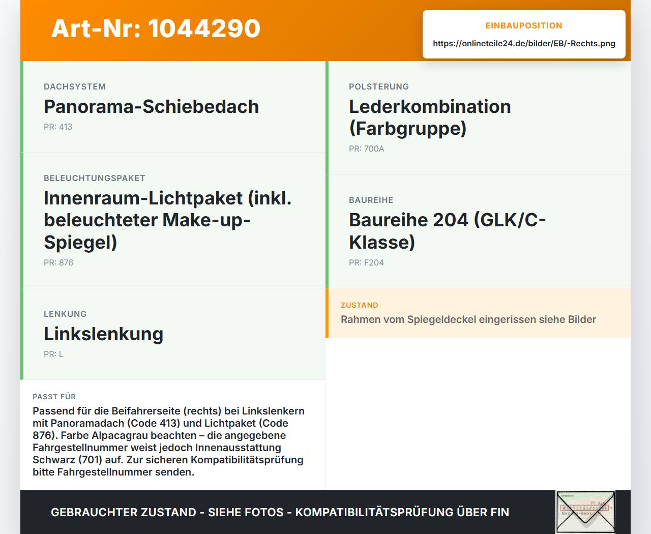 Mercedes X204 08-12 Sonnenblende Rechts für Beifahrer Alpacagrau Mercedes X204 08-12 04.12.2009 A2048101610... Vorschau 3