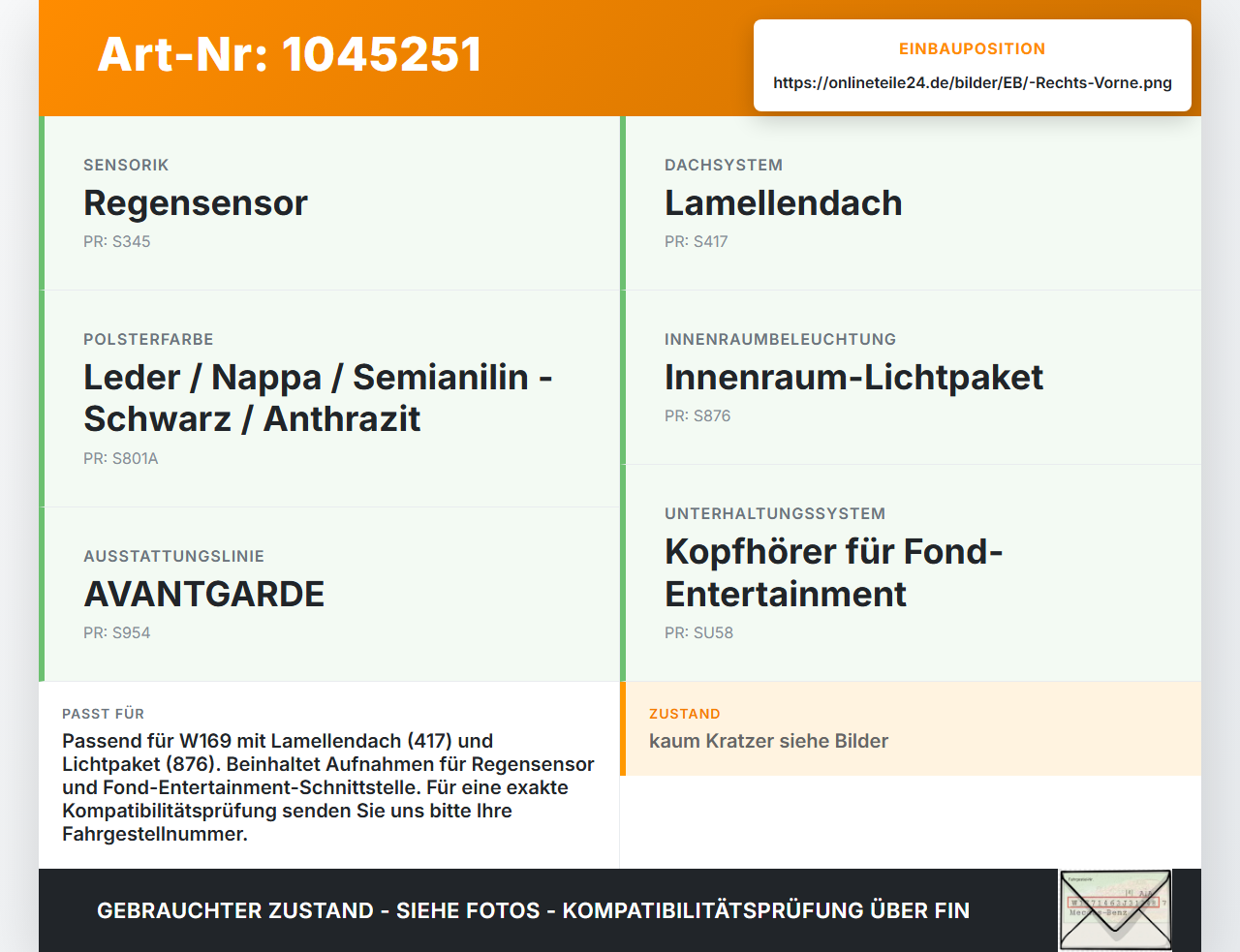 Mercedes A200 W169 04-08 Innenleuchte Innenraumleuchte Rechts Vorne Mercedes A200 W169 04-08 12.08.2005 A1698200501... Vorschau 3