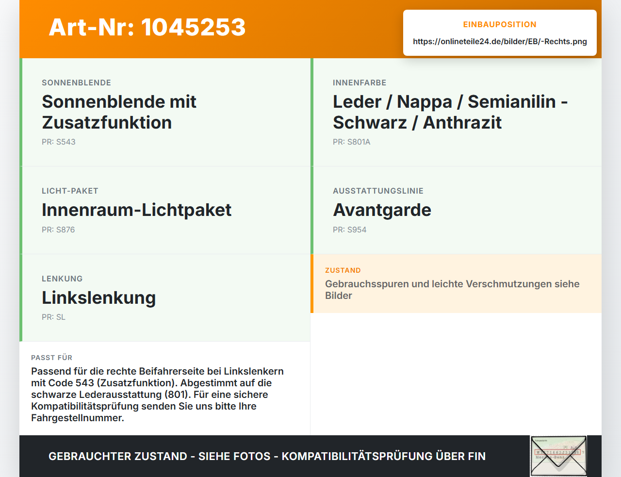 Mercedes A200 W169 04-08 Sonnenblende Rechts für Beifahrer Mercedes A200 W169 04-08 12.08.2005 A1698100410 gebraucht Vorschau 3