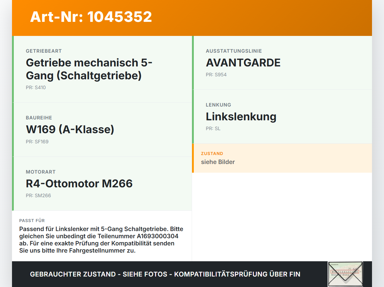 Mercedes A200 W169 04-08 2,1 85KW Gaswertgeber Gaspedal Mercedes A200 W169 04-08 12.08.2005 A1693000304 gebraucht Vorschau 3