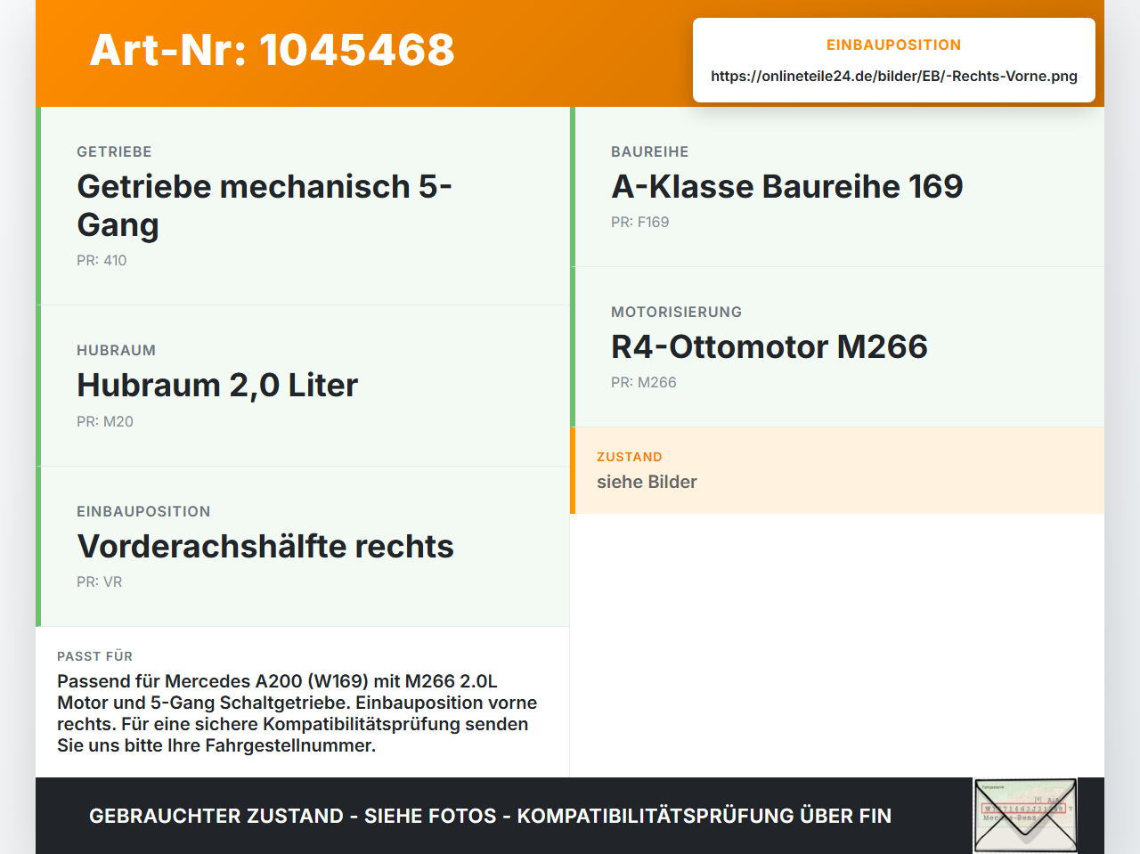 Mercedes A200 W169 04-08 2,1 85KW Antriebswelle Gelenkwelle Rechts Vorne Mercedes A200 W169 04-08 12.08.2005... Vorschau 3