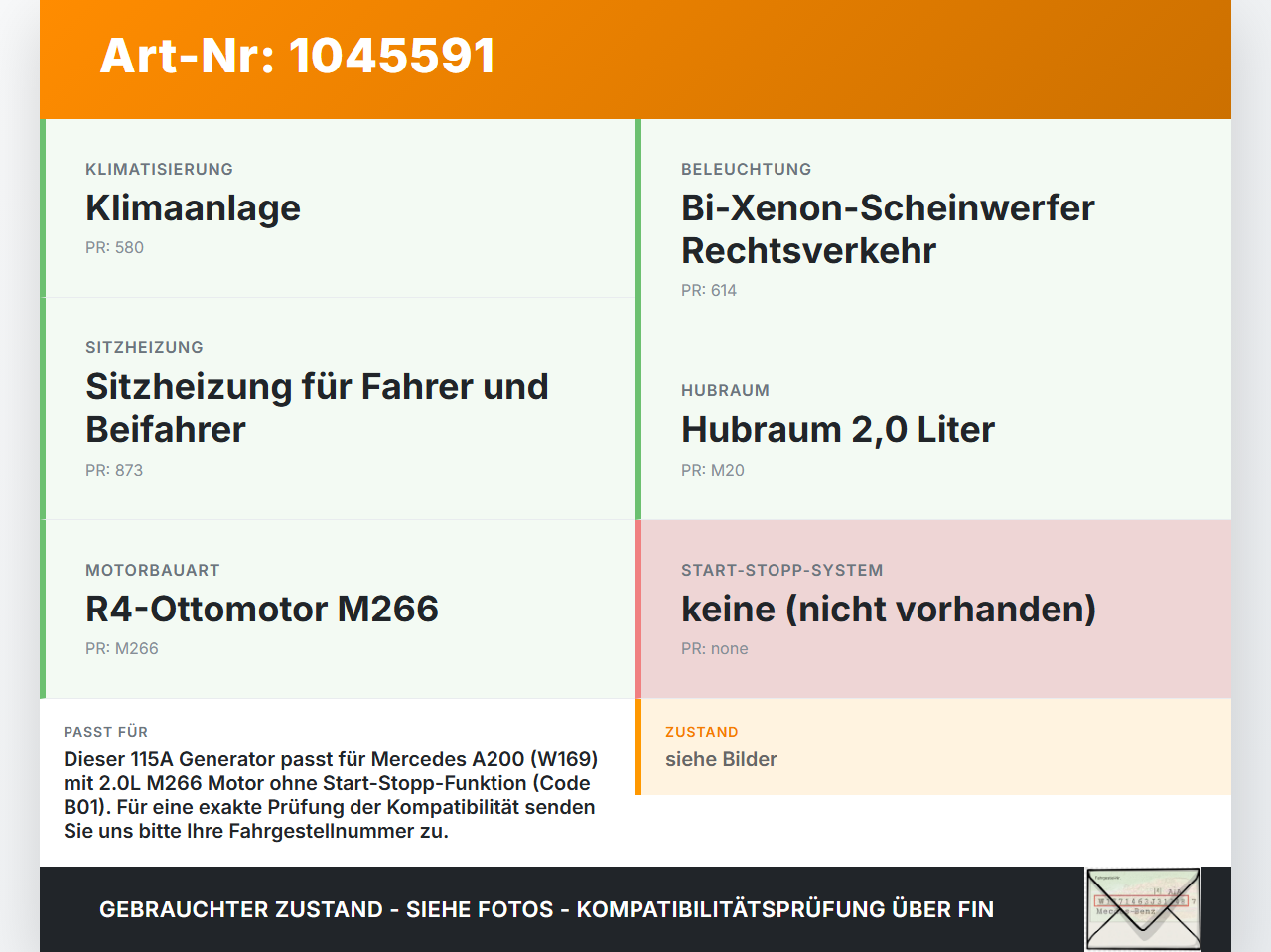 Mercedes A200 W169 04-08 2,1 85KW Lichtmaschine Generator 115A 14V Mercedes A200 W169 04-08 12.08.2005 A2661540902... Vorschau 3