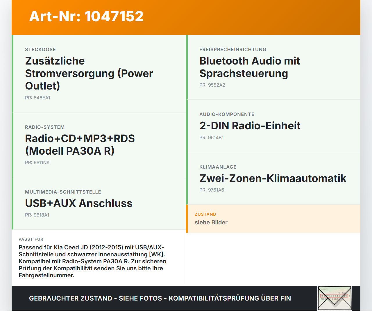 Kia Ceed JD 12-15 USB AUX Buchse Anschluss Kia Ceed JD 12-15 28.03.2013 96120A2000 96120-A2000 gebraucht Vorschau 3