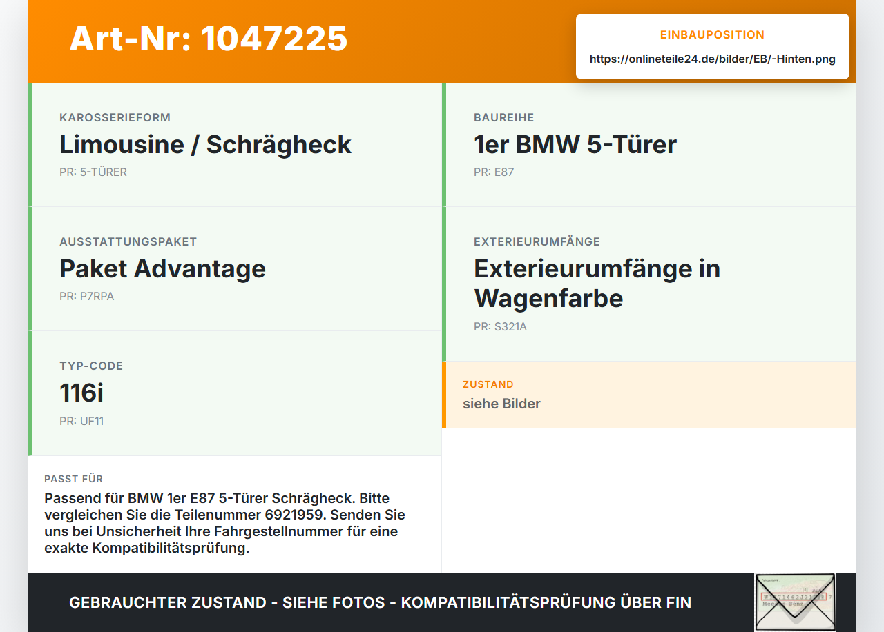 BMW E87 1er 116i 04-07 5T Wischermotor Hinten Heckwischermotor BMW E87 1er 116i 04-07 28.09.2005 7199569... Vorschau 3