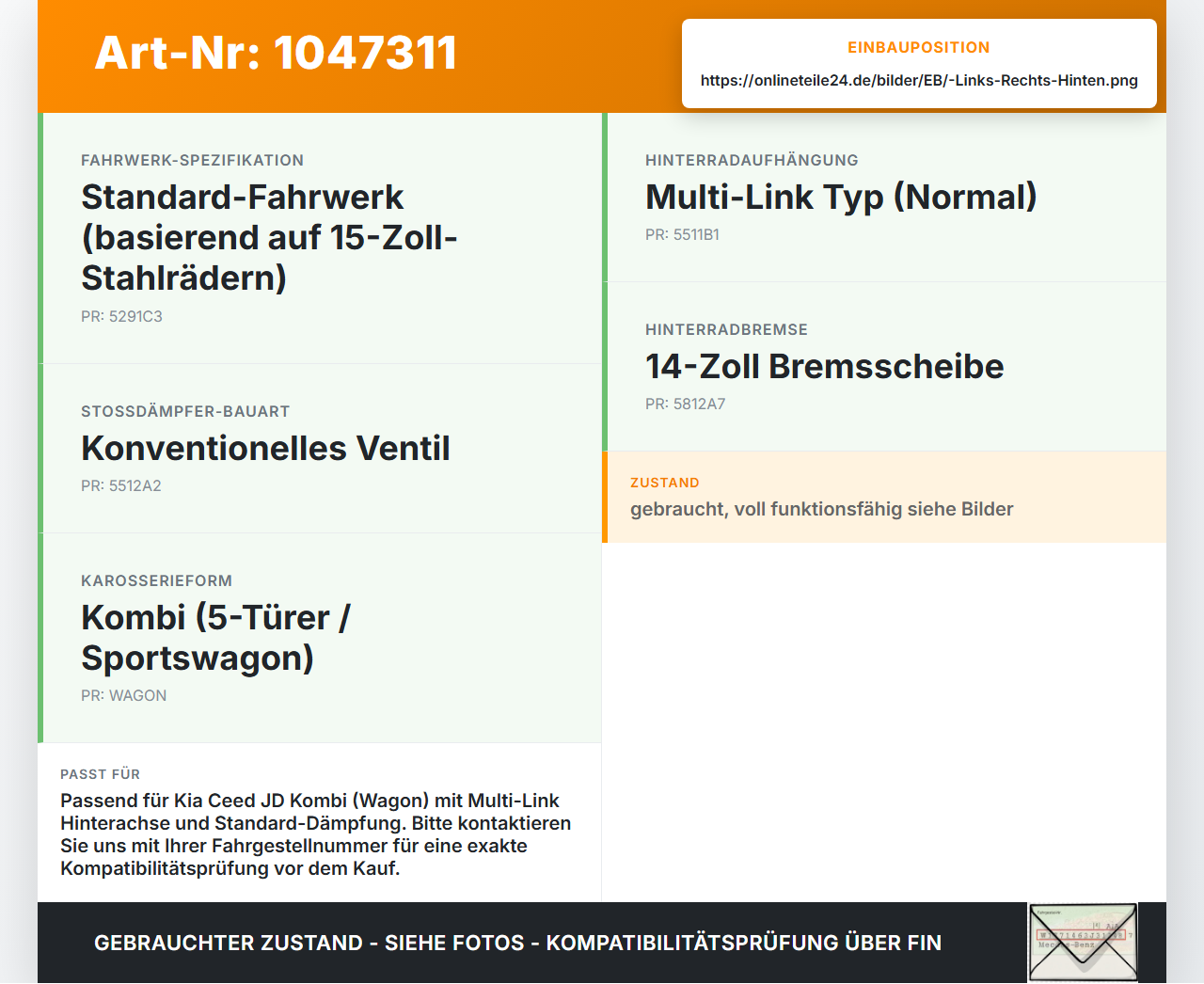 Kia Ceed JD 12-15 Lim Stossdämpfer Hinten Links und Rechts Kia Ceed JD 12-15 28.03.2013 55300A6100 55300-A6100 gebraucht Vorschau 3