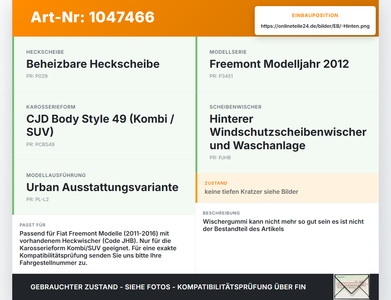 Fiat Freemont 11-16 Kombi Heckwischer Scheibenwischer Hinten Wischarm Fiat Freemont 11-16 05.01.2012  K05178201AC... Vorschau 3