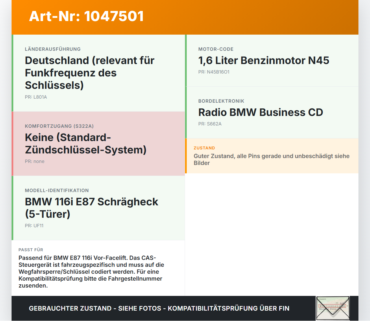 BMW E87 1er 116i 04-07 Steuergerät ECU Modul SG CAS3 BMW E87 1er 116i 04-07 28.09.2005 9395657 61359395657 6983305... Vorschau 3