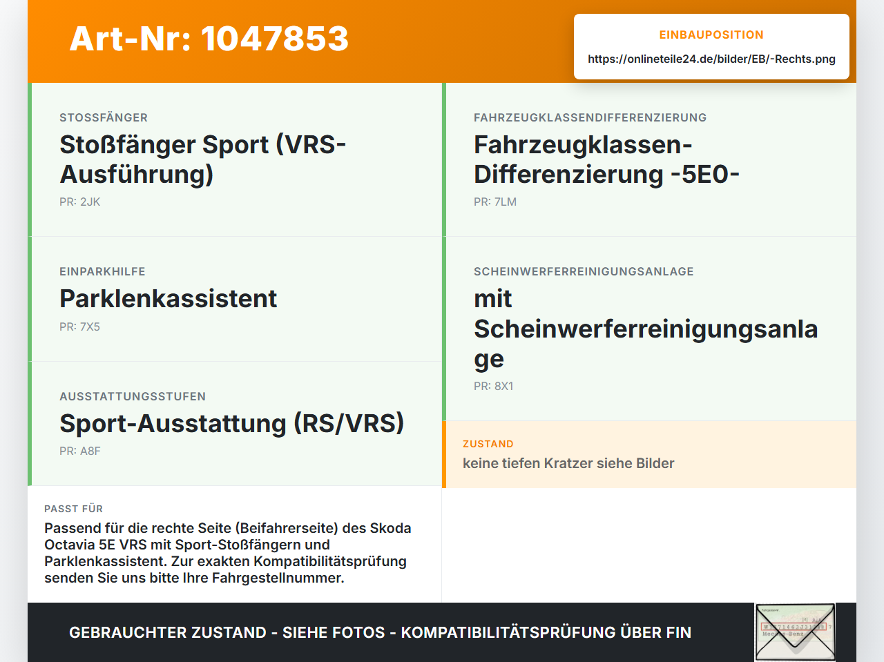 Skoda Octavia VRS III 5E 12-16 Frontblende Frontleiste Rechts Skoda Octavia VRS III 5E 12-16 18.12.2014 5E0807682C... Vorschau 3