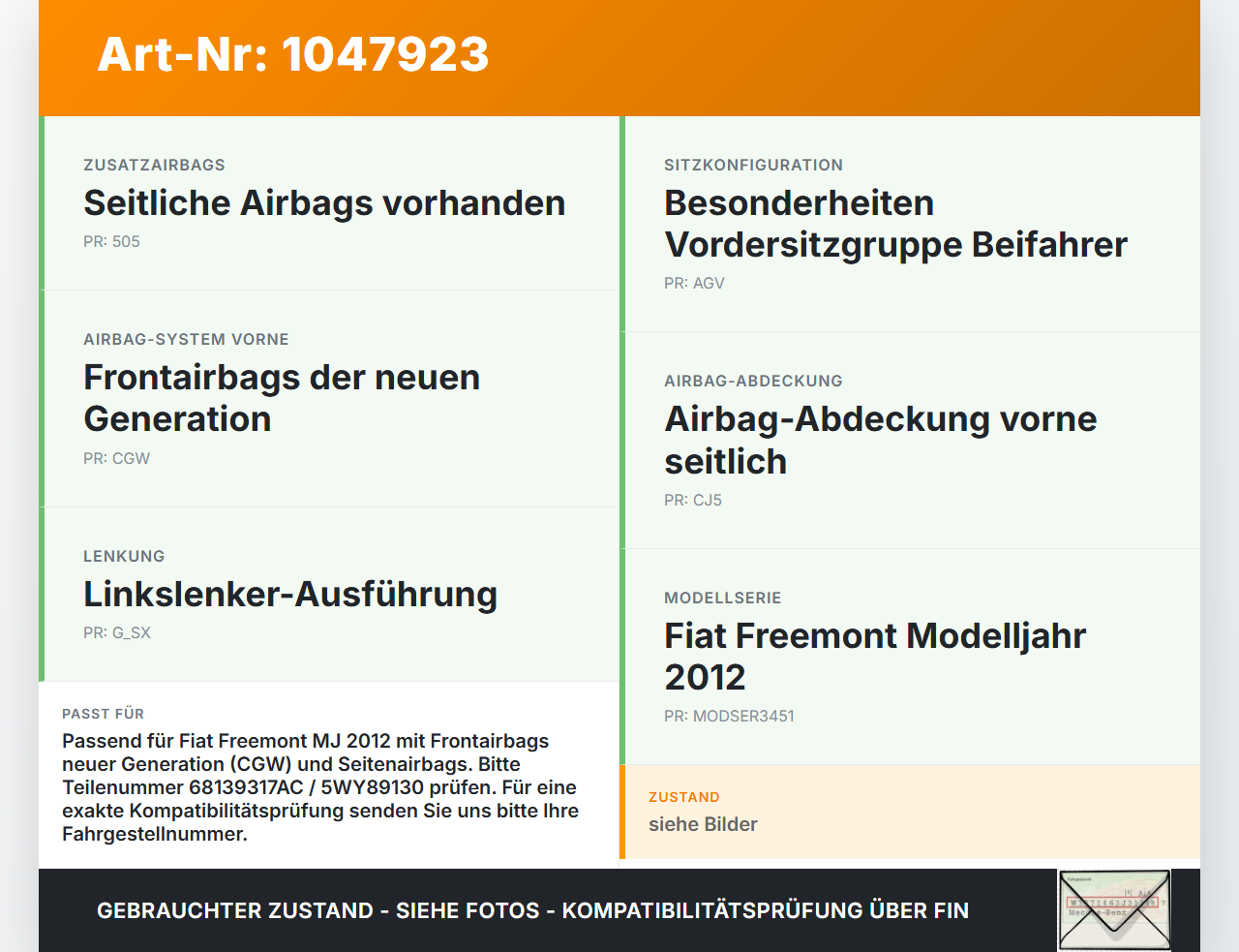 Fiat Freemont 11-16 Airbag Steuergerät Airbagsteuergerät Fiat Freemont 11-16 05.01.2012  K68139317AC 68139317AC... Vorschau 3
