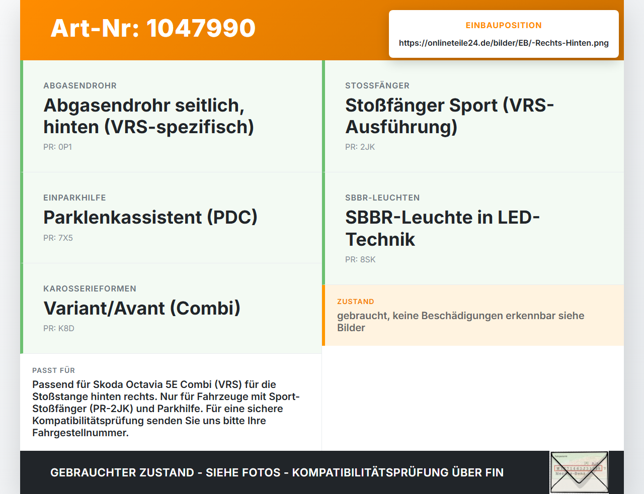Skoda Octavia VRS III 5E 12-16 Kombi Halter Träger Aufnahme Führung für Stoßstange Rechts Hinten Skoda Octavia VRS... Vorschau 3